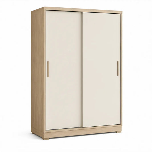 Schiebetürenschrank 120 x 60 x 200 cm in Eiche Natur und Creme