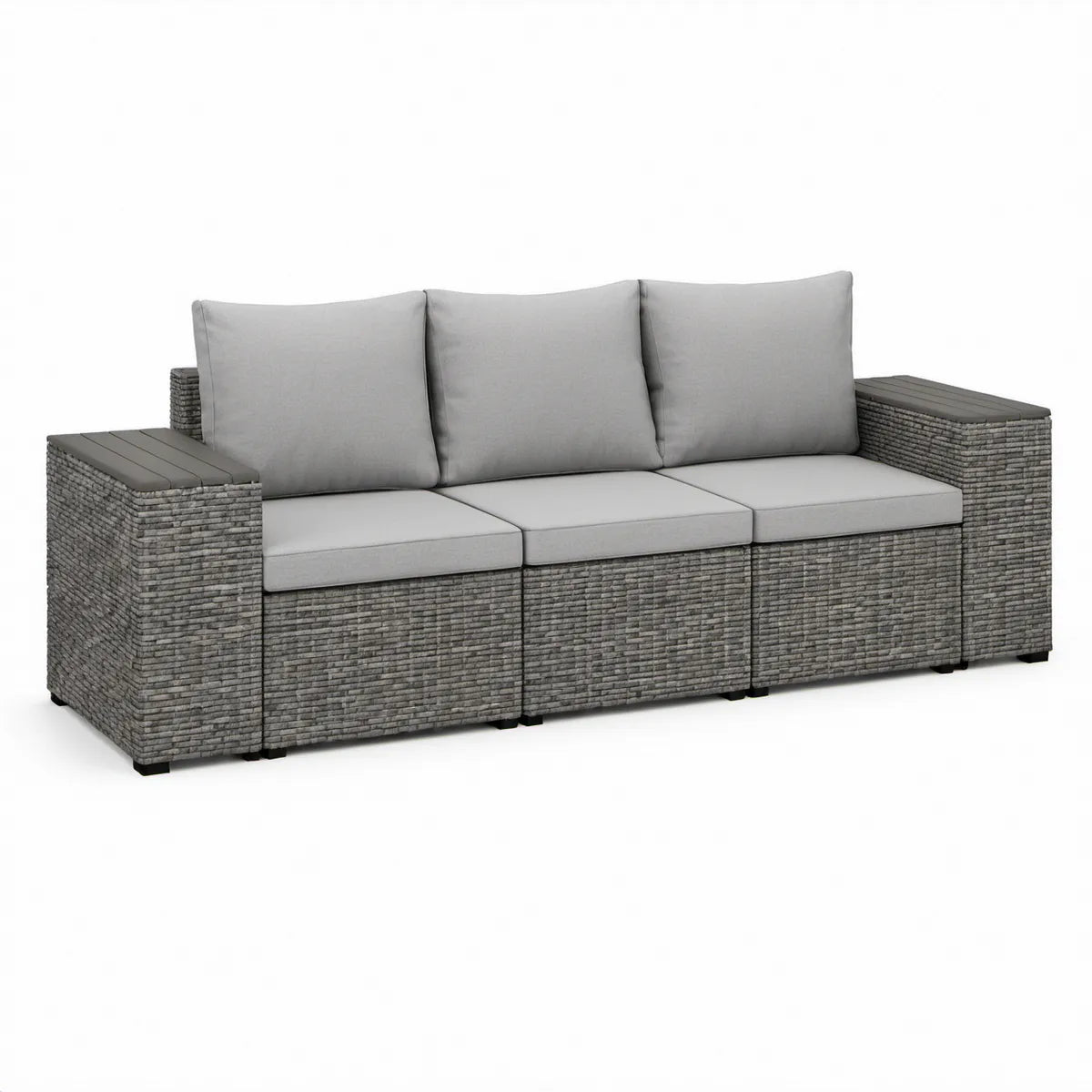 3-Sitzer Gartensofa aus PE-Rattan, 210 x 75 x 70 cm, Grau/Hellgrau