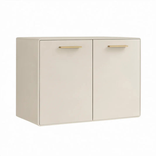 Zweitüriger Schrank 100 x 40 x 80 cm aus MDF in Cremeweiss mit goldfarbenen Aluminiumgriffen
