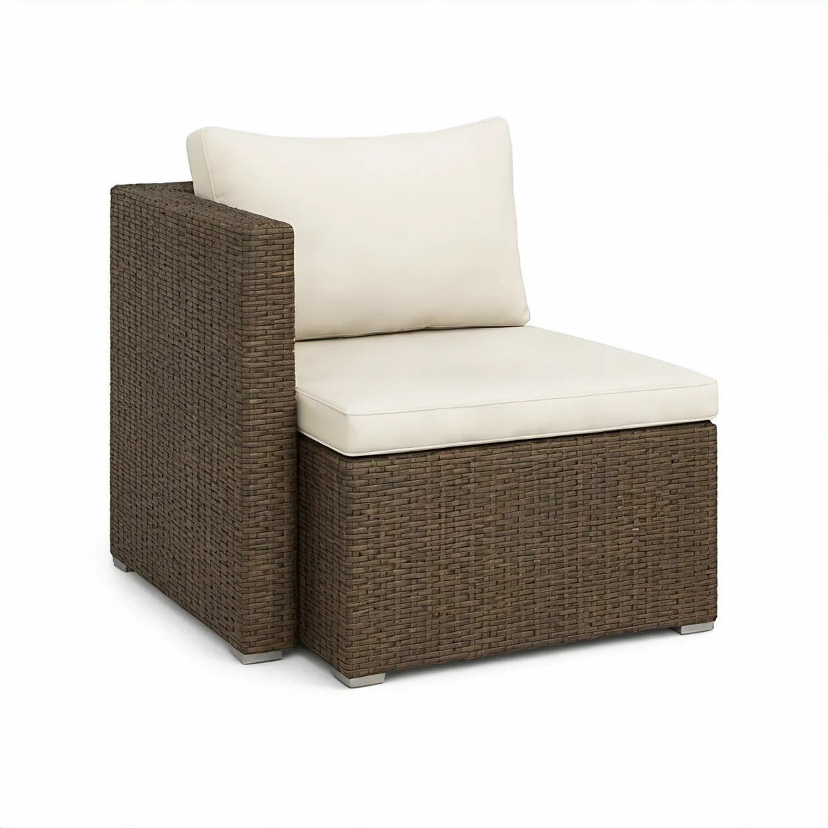 Gartensessel mit linker Armlehne aus PE-Rattan, 90 × 90 × 65 cm, Braun/Creme
