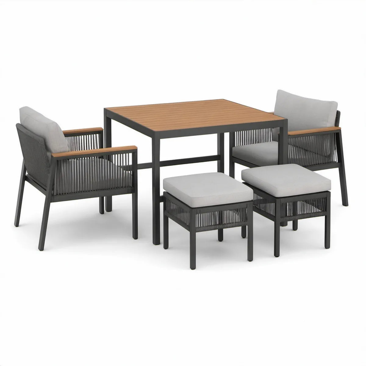 5-teiliges Gartenmöbel-Set Schwarz, Braun und Hellgrau mit Tisch 120 x 70 x 75 cm