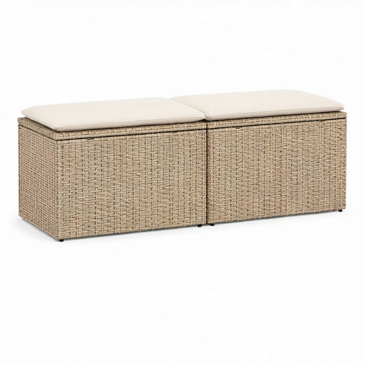 2er-Set Gartenhocker aus PE-Rattan, Beige/Cremeweiss, je 60 × 60 × 43 cm