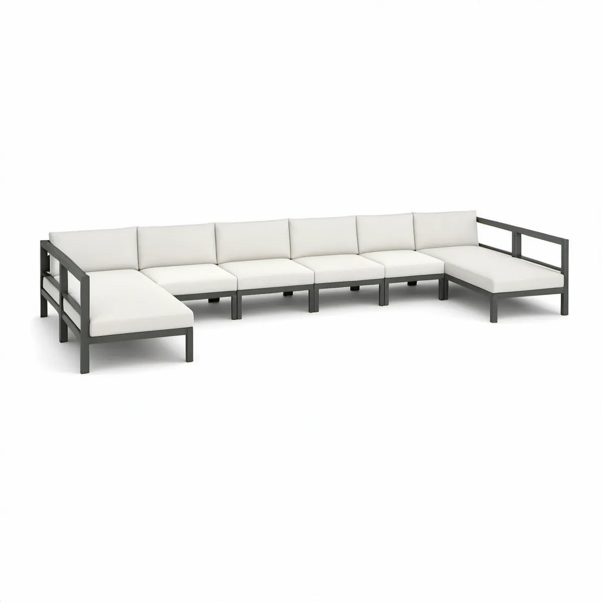 6-teiliges Lounge-Set in U-Form, Aluminium, Weiss/Anthrazit, 420 x 140 x 65 cm