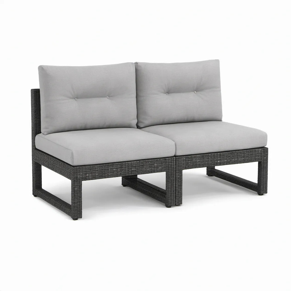 2-teiliges Gartensofa für 2 Personen aus PE-Rattan, Dunkelgrau/Hellgrau, 140 x 70 x 70 cm
