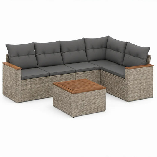 5-teiliges Gartenlounge-Set in L-Form mit Couchtisch, Grau/Anthrazit/Braun, 210 x 210 x 63 cm