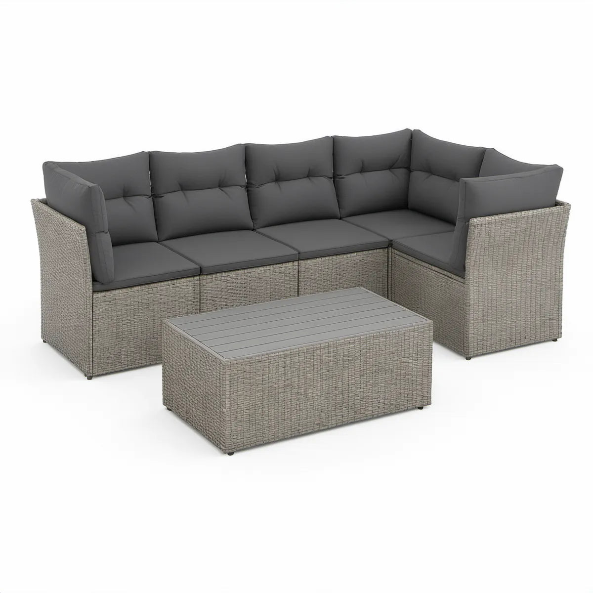 5-Sitzer Garten-Ecklounge mit Couchtisch, 250 x 190 x 85 cm, Polyrattan und Aluminium, Grau/Anthrazit